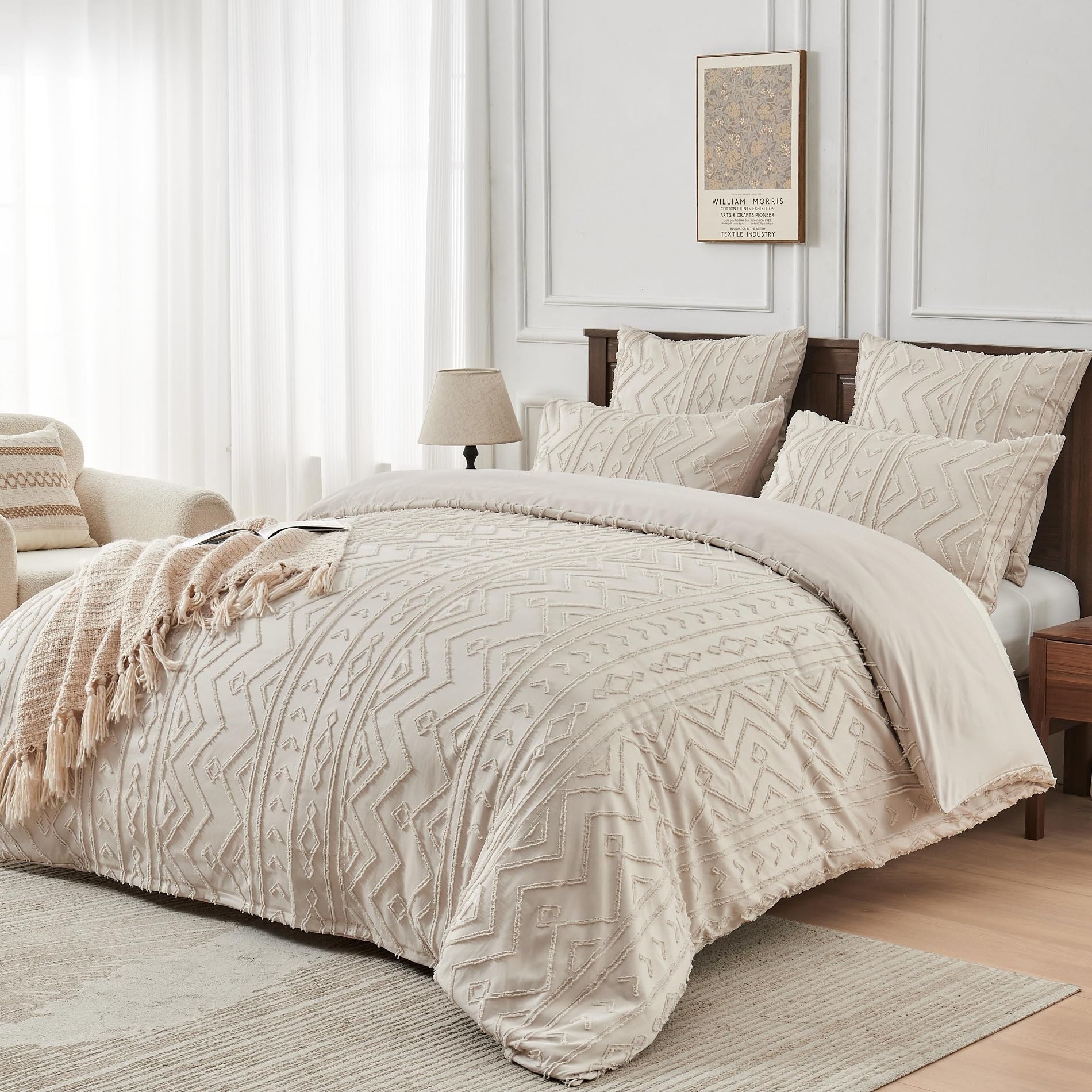 YASMENG Boho Bettwäsche Getuftet Geometrisch Kariert | Boho Bettwäsche Weiche Mikrofaser Bettbezug Set mit Reißverschluss und 80x80 cm Kissenbezug