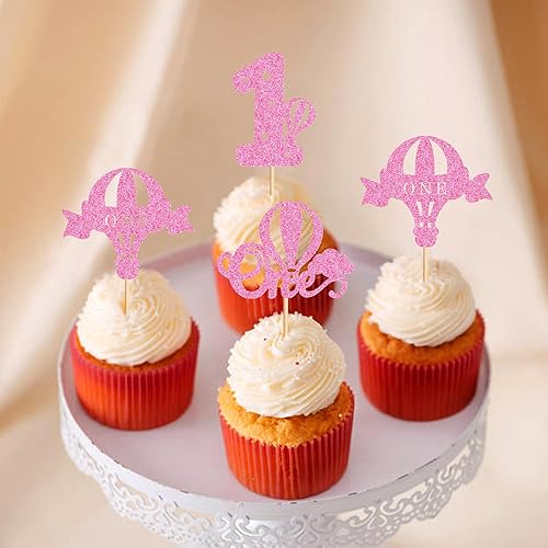 Miniatura 3 de Ercadio Paquete de 24 globos aerostáticos para cupcakes, globos con purpurina rosa, un globo para magdalenas, 1 selección de cupcakes para globos de