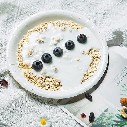 Miniatura 7 de Platos de papel de 6 78 pulgadas, platos pequeños de postre y aperitivos, platos desechables diarios, platos redondos blancos recubiertos a granel,