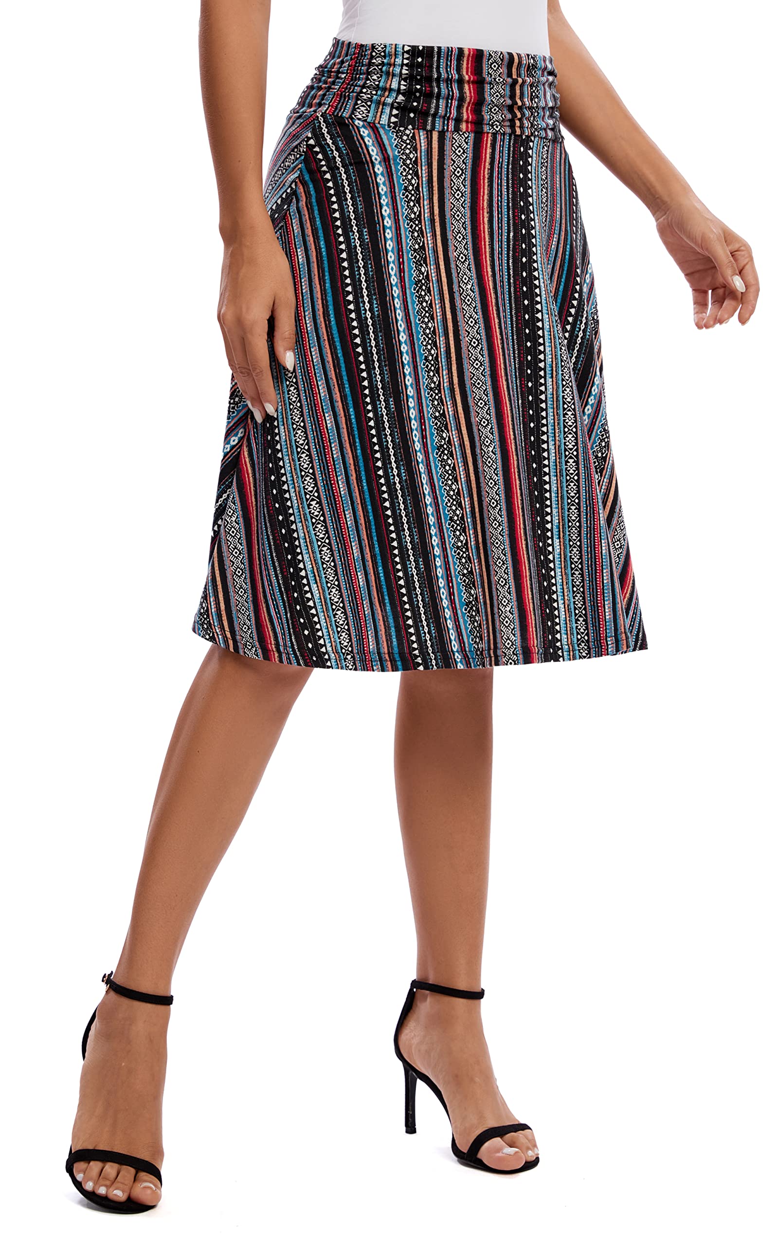 Urban CoCo Jupe évasée froncée en jersey taille haute, longueur genou pour femme, Taille L