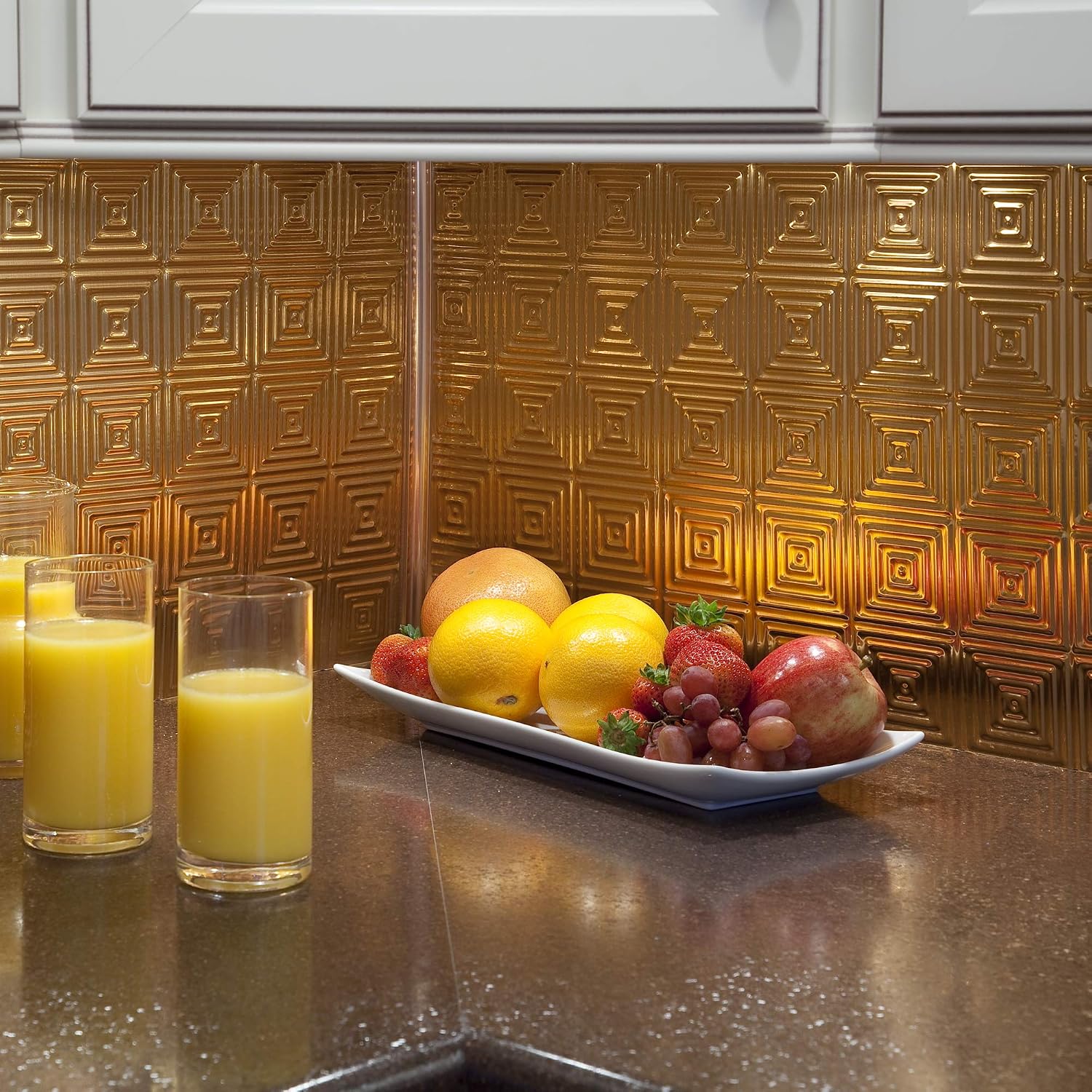 FASÄDE Miniquattro Decorative Vinyl 18in x 24in Backsplash Panel in Polished Copper (5 Pack)