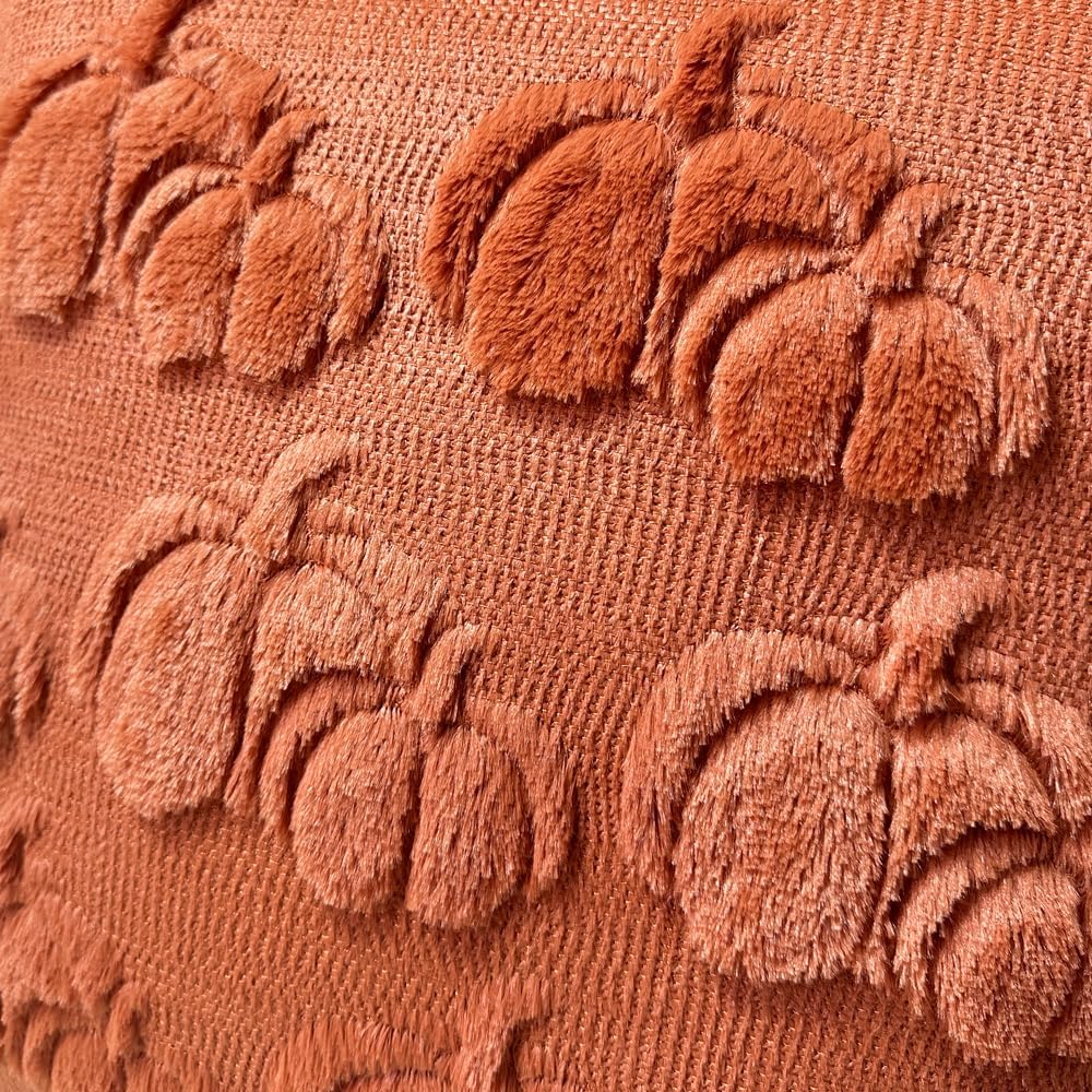 Booque Valley 4 Packs Fall Throw Pillow Covers Soft Plush Faux Fur 3D Embroidery Rust Pumpkin Decorative Pillowcases for Living Room Couch Bed Sofa, 18 x 18 inch, Harvest