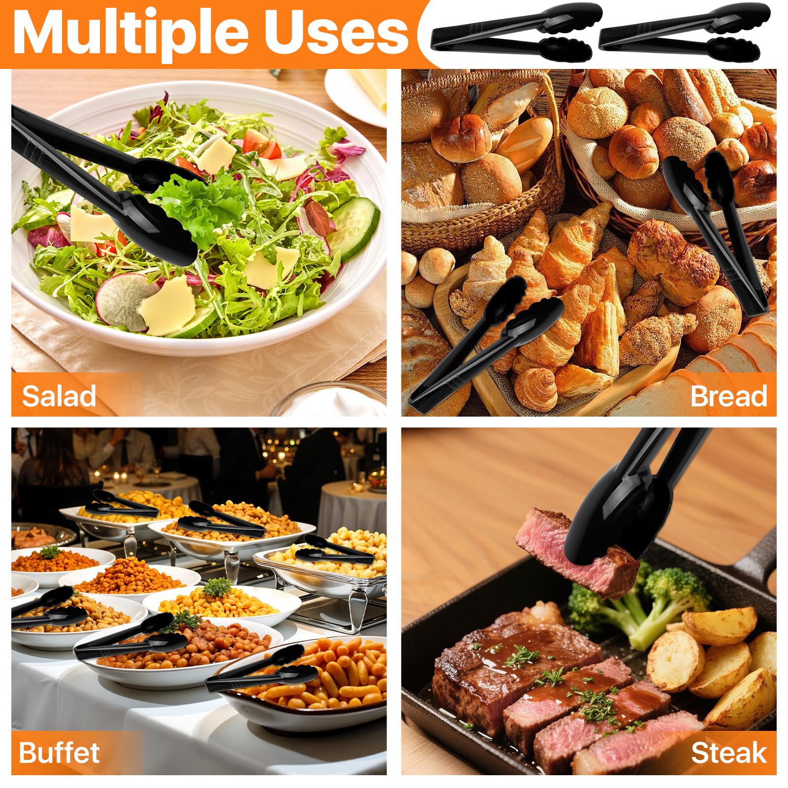 Lot de 20 grandes pinces de service en plastique pour buffet, ustensiles de service robustes de 22,9 cm en plastique dur pour aliments chauds et froids, pinces de service réutilisables pour