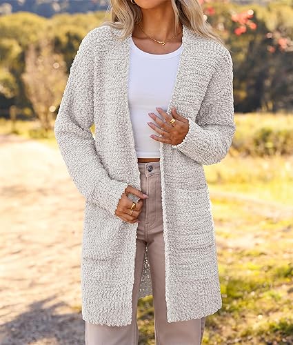 Miniatura 6 de MEROKEETY - Suéter tipo cárdigan de punto grueso, cárdigan suave, de manga larga y con parte delantera abierta para mujer, abrigo para exteriores