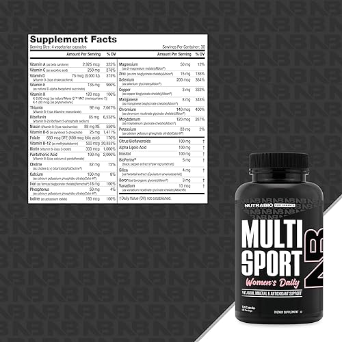 Miniatura 2 de NutraBio Multisport for Women - MultiVitamin para mujer - 33 vitaminas, minerales, micronutrientes - Rico en antioxidantes - Apoya el máximo