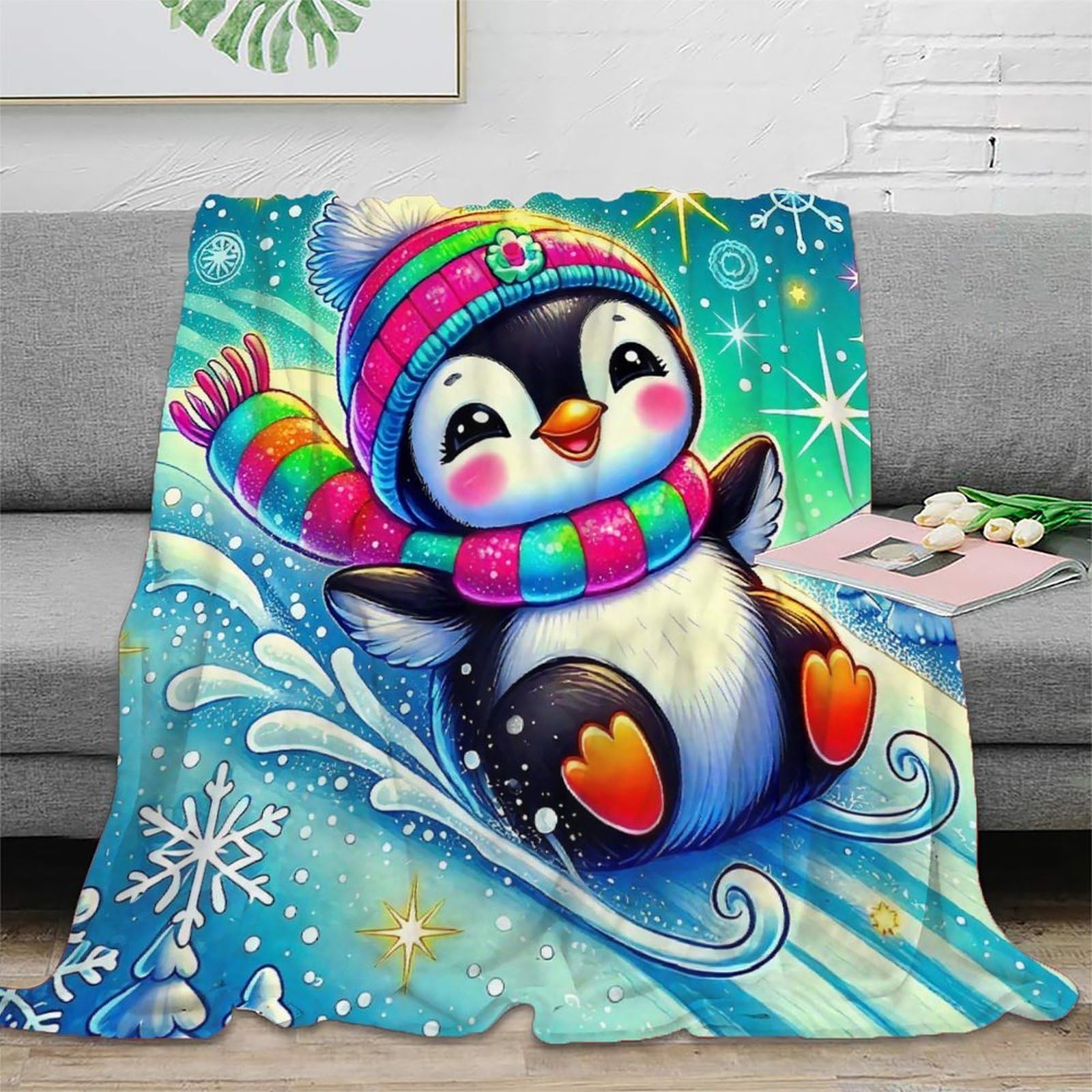 Couverture pingouin en microfibre chaude pour lit 200x230cm