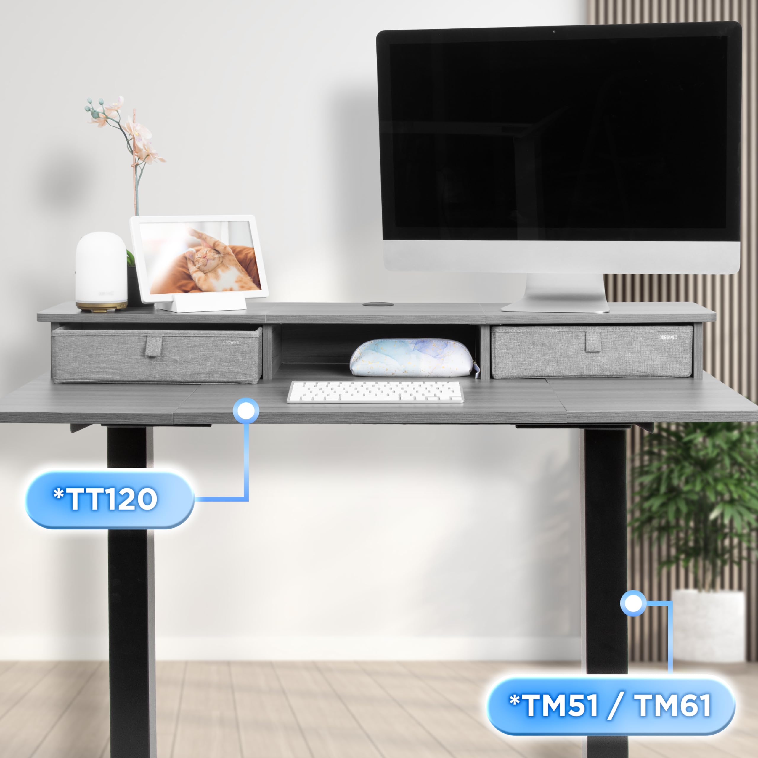 Duronic DD3 GY 120 cm Desk Top Grigio con 2 cassetti |Compatibile con tutti i Desk Top da 120 cm | Accessorio per scrivania | Professionale estetico e organizzato | Superficie per sollevare lo schermo