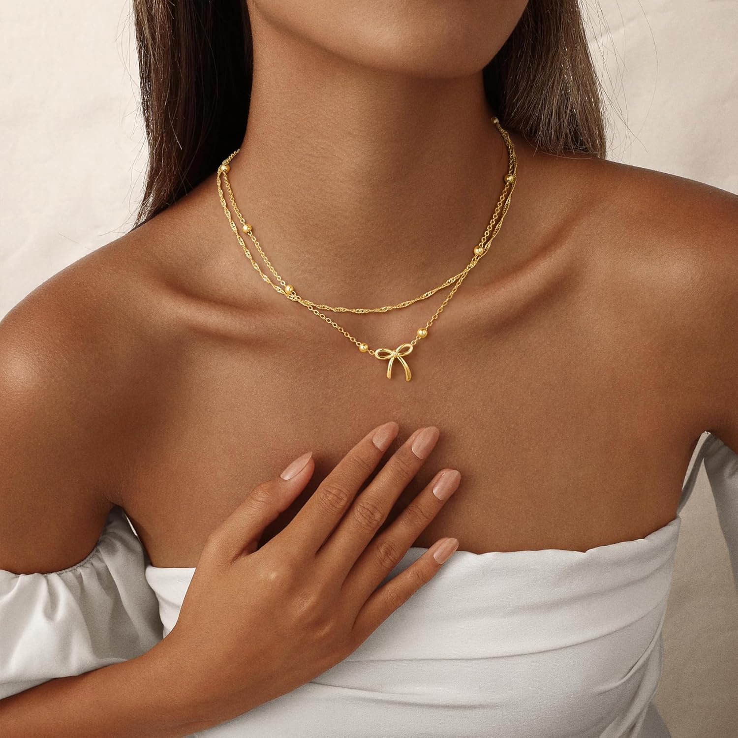 Yoosteel 14K-Gold-Plate Bow Necklaces for Kids Teen Girls Women - Dainty Bow Choker Necklaces Simple Small Pendant Necklaces for Teenage Girl Women Trendy Gift Jewelry - Image 3