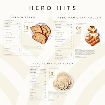 Hero Bread Hero Hits Bundle 0g Net Carb Hawaiian Rolls, Tortillas & 1g Net Carb Seeded Bread | 0g Sugar, High Fiber, 100 Calories per serving | Net Low Carb & Keto-Friendly