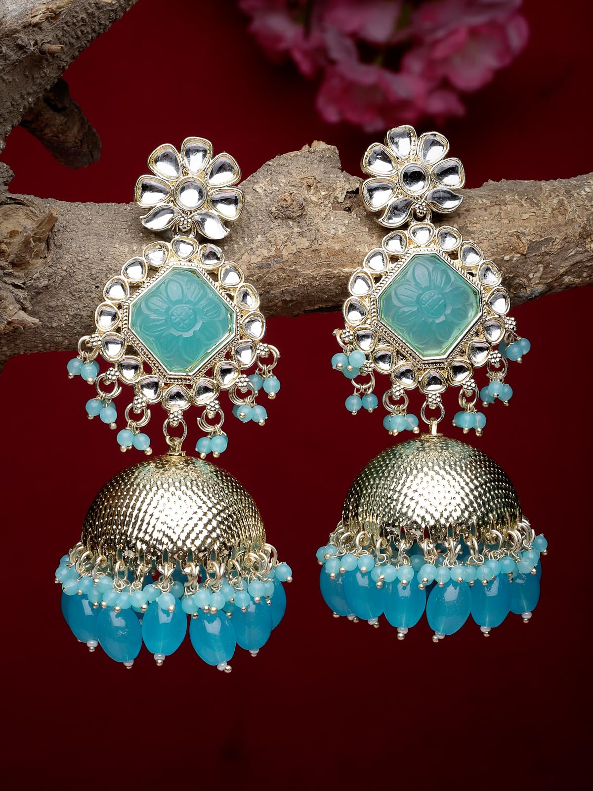 Classical Kundan Studded Jhumka Earrings For Women