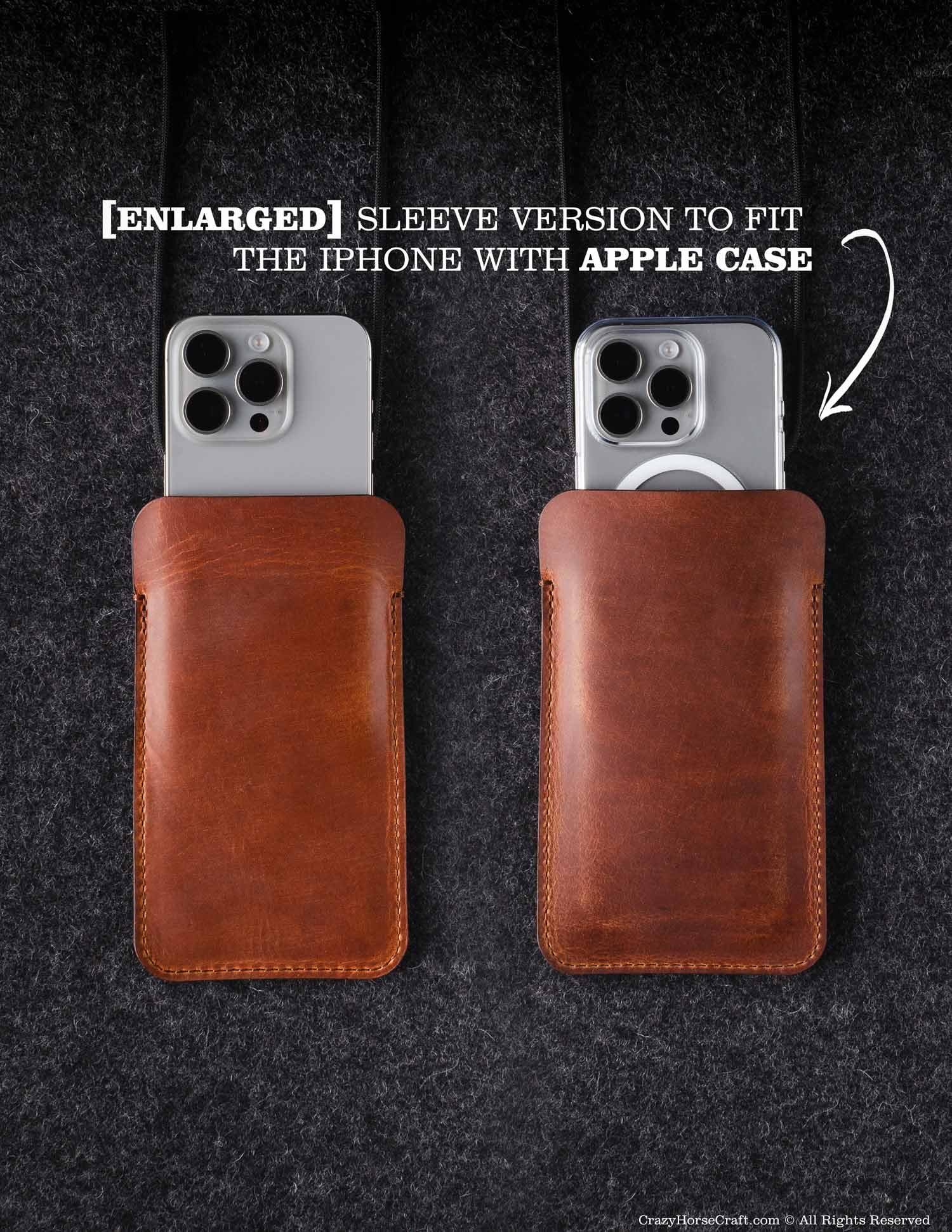 Crazy Horse Craft, Handyhülle für iPhone 16 Pro Max / 16 Plus, Classic Brown, Handytasche zum Umhängen, Leder Hülle Handy Tasche Handysocken Mobil Etui Lanyard Phone Case Sleeve Cover, Enlarged