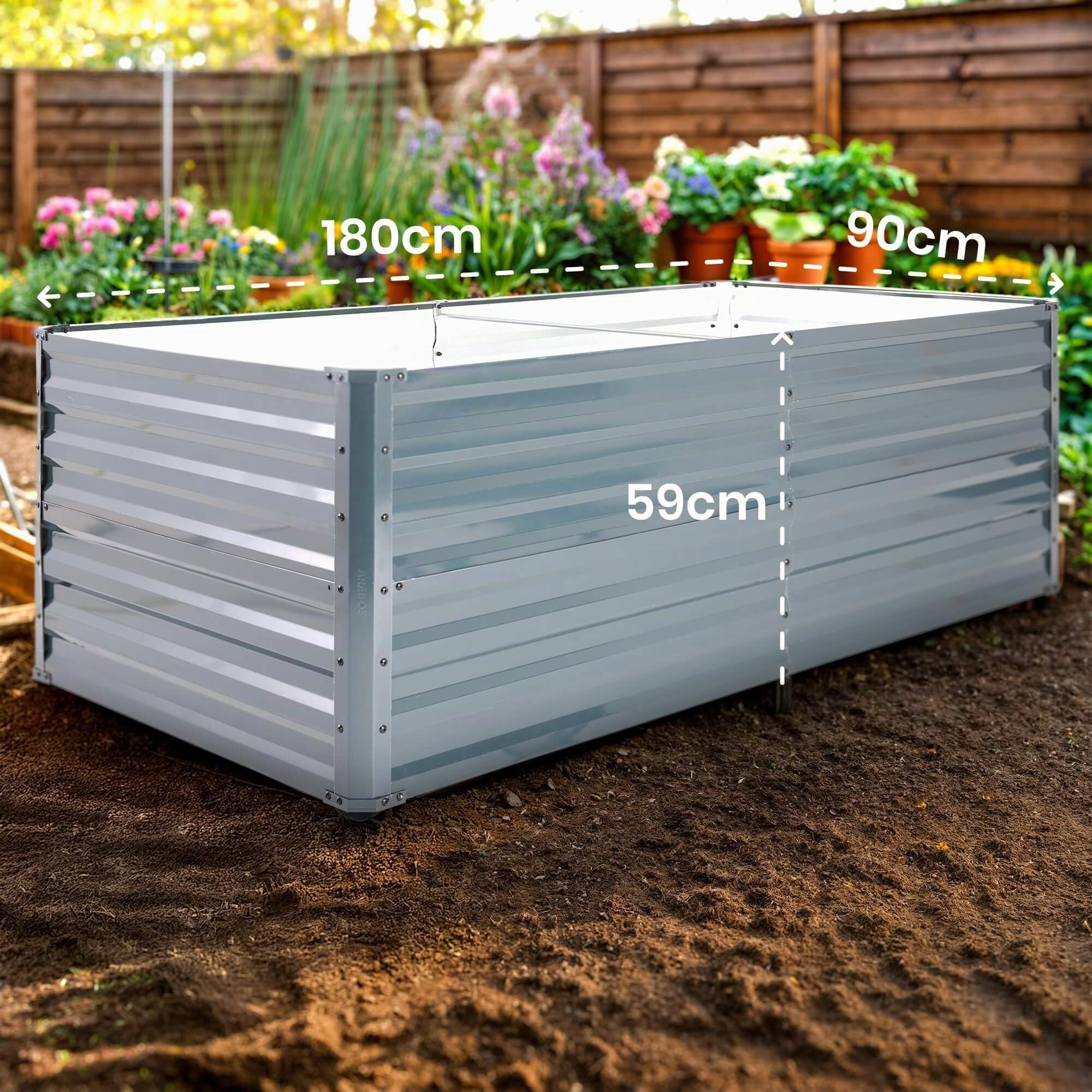 Arebos Hochbeet Metall 180x90x59 cm Anthrazit | Gartenbeet & Gemüsebeet aus verzinktem Stahl | Wetterfest & Rostfrei | Pflanzbeet für Garten, Terrasse & Balkon | Bausatz ohne Boden