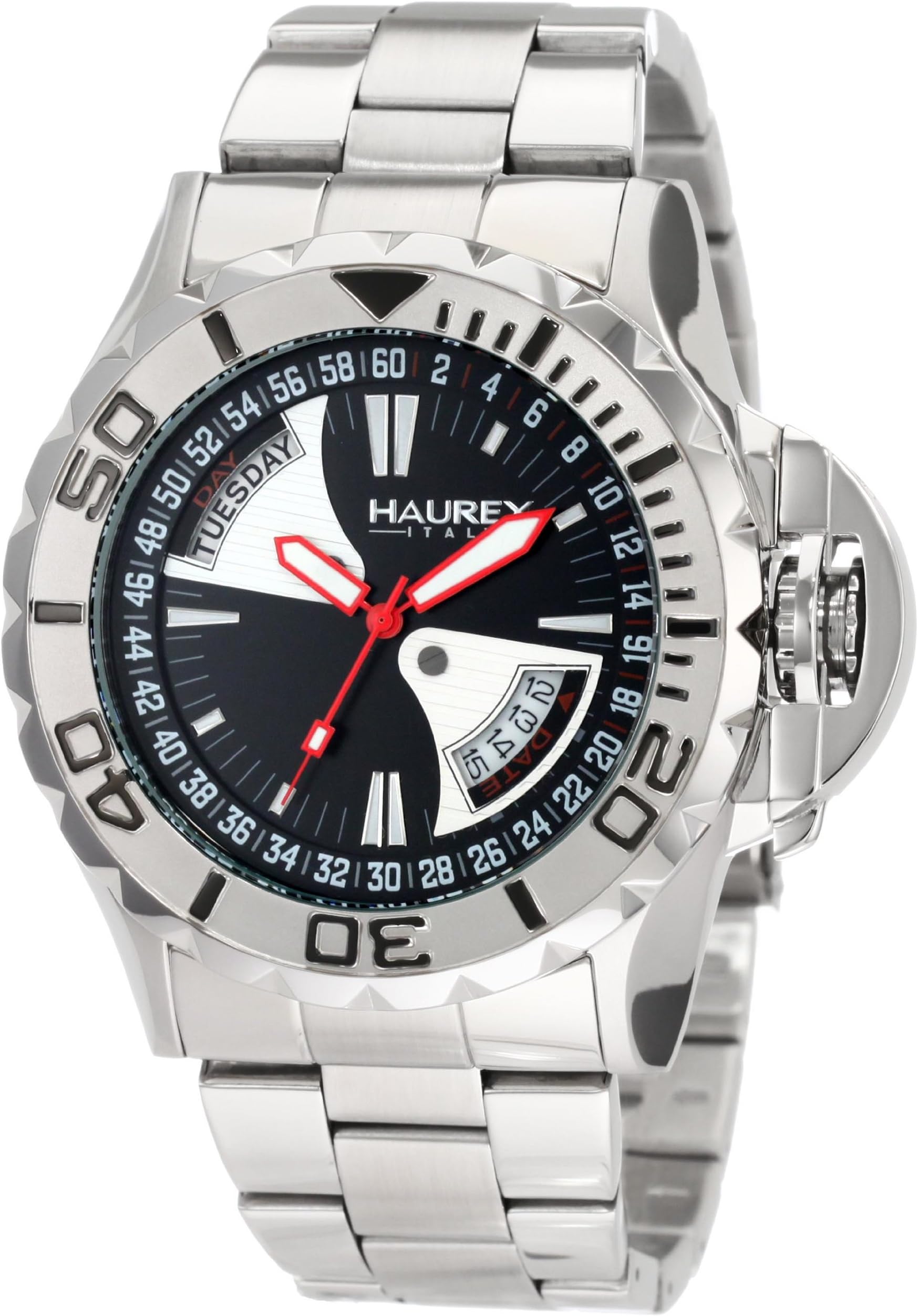 Men's 7D365UNR Black Sea Day and Date Minute Track Steel Bracelet Sport Watch