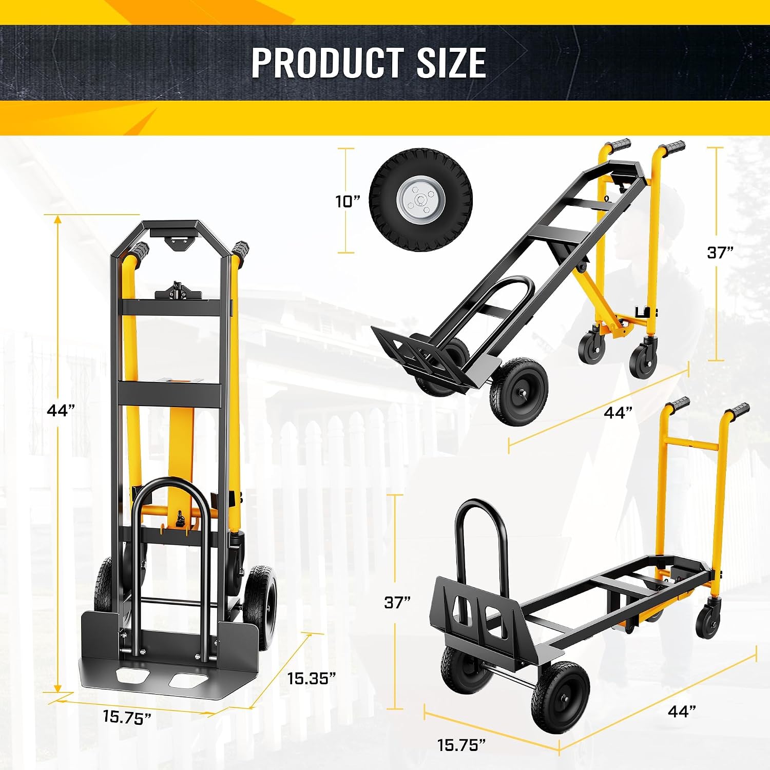 Upgraded 4 in 1 Folding Hand Truck, 1000lbs Convertible Hand Truck Dolly with Solid Wheels and Straps Luggage, Dolly Heavy Duty for Moving Home, Office, Warehouse（Orange）