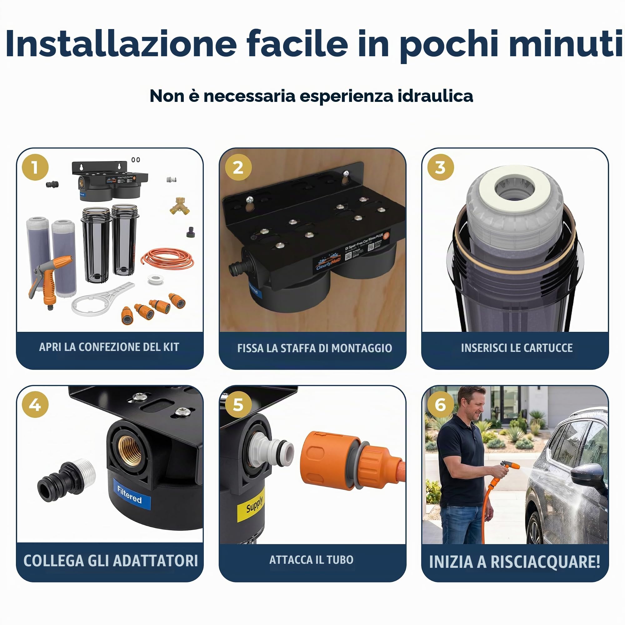 unità di Sistema di risciacquo dell'autolavaggio Senza Macchie deionizzata, deionizzatore d'Acqua Senza Macchie per Lavaggio Auto, Camper e Moto, Senza Tubo Flessibile