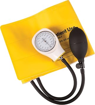MABIS Disposable Arm Blood Pressure Cuff, Manual Sphygmomanometer, Single Use, Adult Size, Box of 5, Yellow