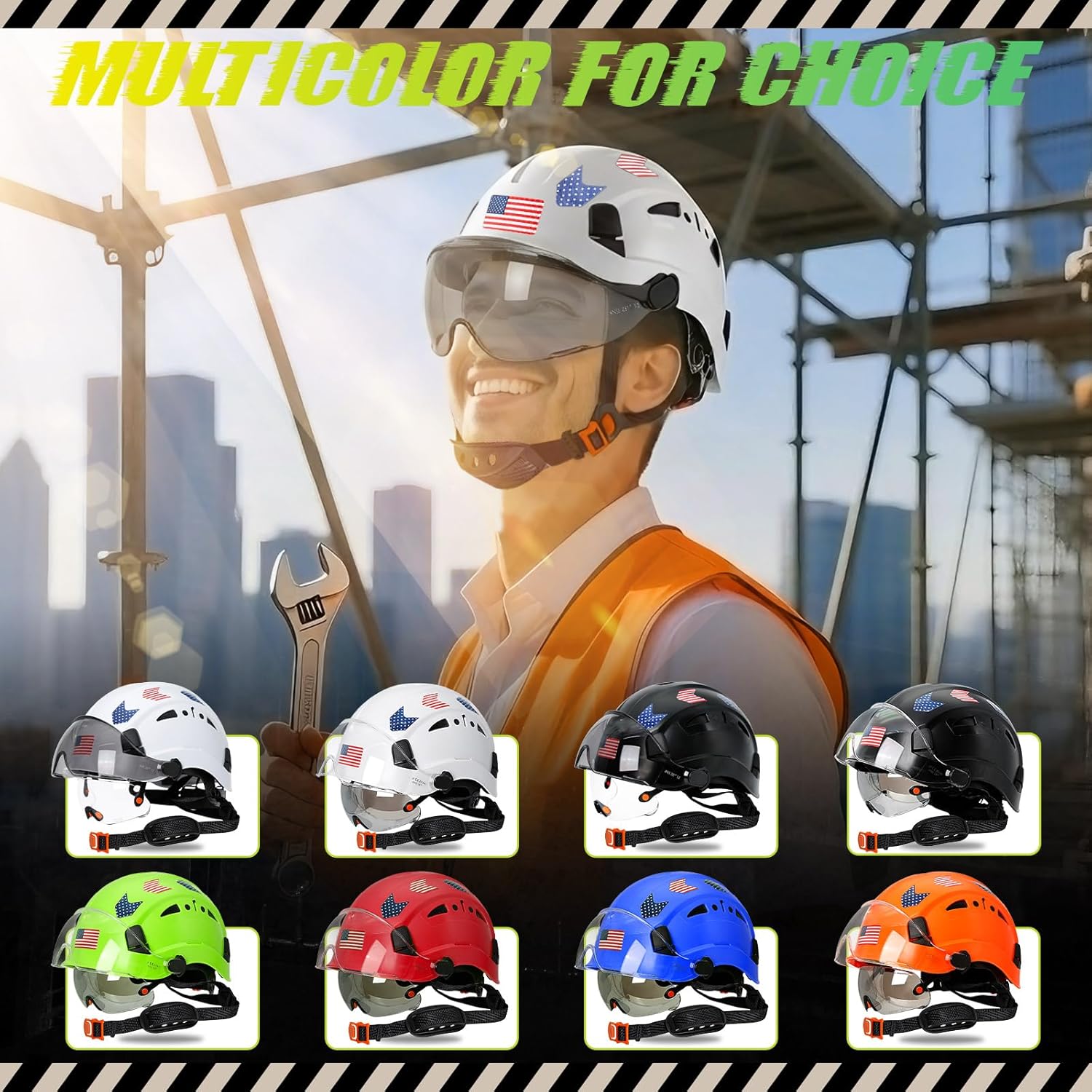 Hard Hats Construction OSHA Approved With Double Visor - Cascos De Construccion Vented Hard Hat With Clear and Tinted Visor Construction Safety Helmet Hat With Chin Straps 6pt Suspension - Image 9