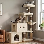 Hey-brother Tour de l'arbre de chat, des postes de Scratching avec 2 Condos spacieux, 2 Plates-formes, Brosse autoportante, Panier confortable, Chemin d'escalade pas à pas pour les chats d'intérieur, 51.2 Poches, beige et brun MPJ061MJ