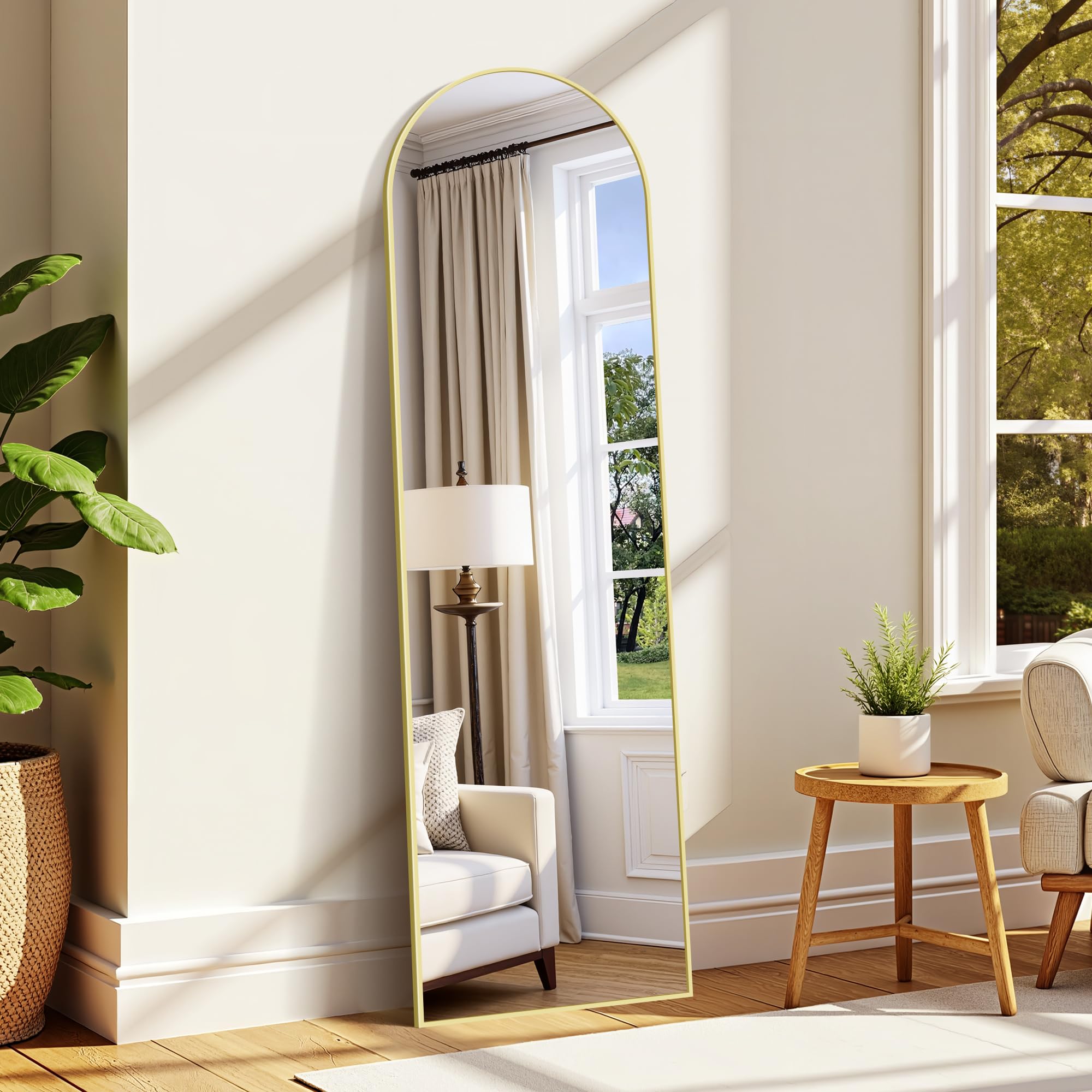 WOLIBEER Specchio Intero 150x40 cm Specchio da Terra o a Parete con Cornice in Alluminio Dorato, per Camera da Letto, Soggiorno, Cameretta e Spogliatoio