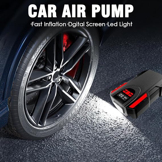 Tire Inflator Portable Air Compressor for Car Tires 12V DC 150 PSI Tire Pump with LED Light Digital Pressure Gauge Car Bike