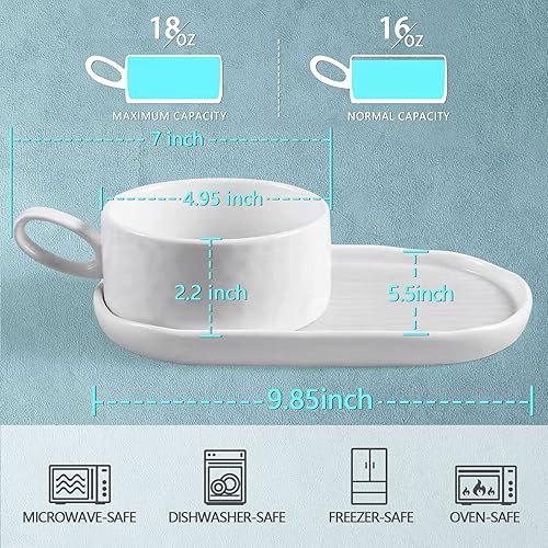 Miniatura 10 de Tazón de sopa con asa y plato de ensalada, combo de plato de sopa y sándwich, taza de sopa de 18 onzas para cereales, plato de pasta de cerámica