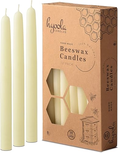 Paquete de 12 velas cónicas de cera de abeja de 8 pulgadas, hechas a mano, totalmente naturales, 100% pura sin perfume, altas, decorativas, blancas,