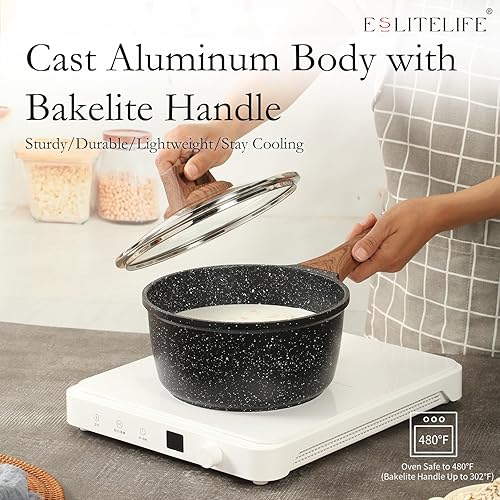 Miniatura 5 de ESLITE LIFE Cacerola Antiadherente con Tapa, Olla Pequeña de 2.5 QT Compatible con Todas las Estufas (Gas, Eléctrica e Inducción), Libre de PFOA,