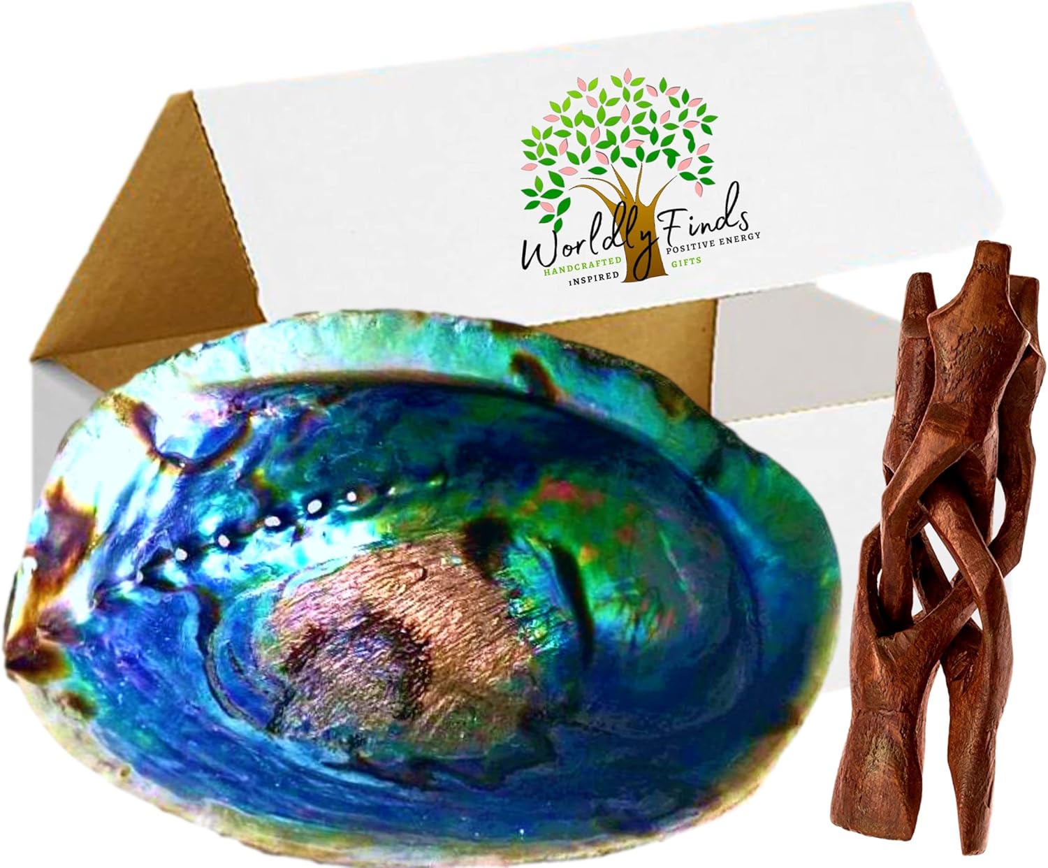 Beautiful Large Abalone Shell 6"+ XL Smudge Bowl & Wood Stand for Smudging, Sage Burning, Incense, Altar Supplies (6-7 Inches w/Stand)