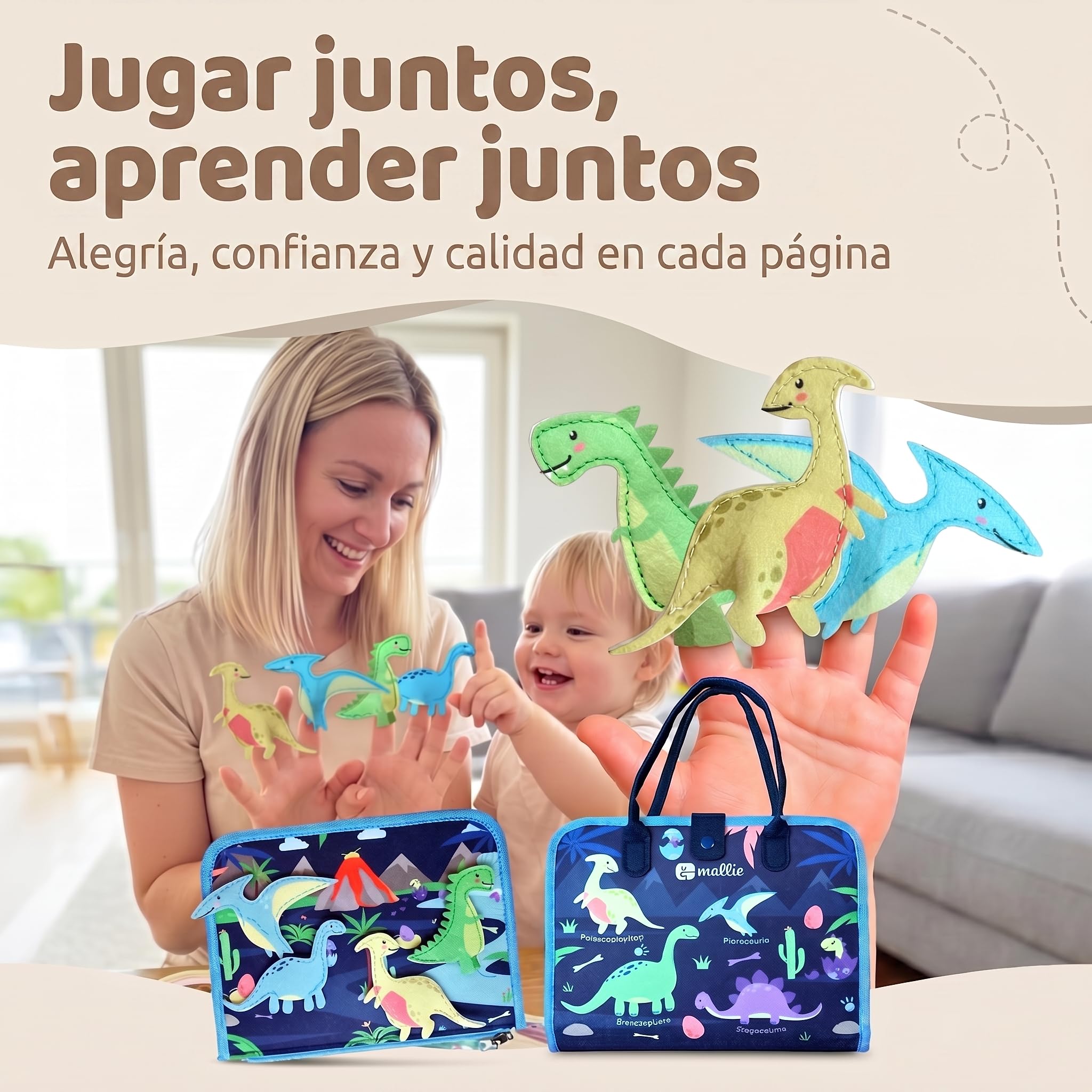 Mallie® Montessori Busy Board en Español para 1 2 3 años con Juego de rol y Marionetas – Busy Board, Libro Montessori 1 Año, Busy Book, Libro Sensorial Bebe 1 Año, Libro Montessori 2 Años