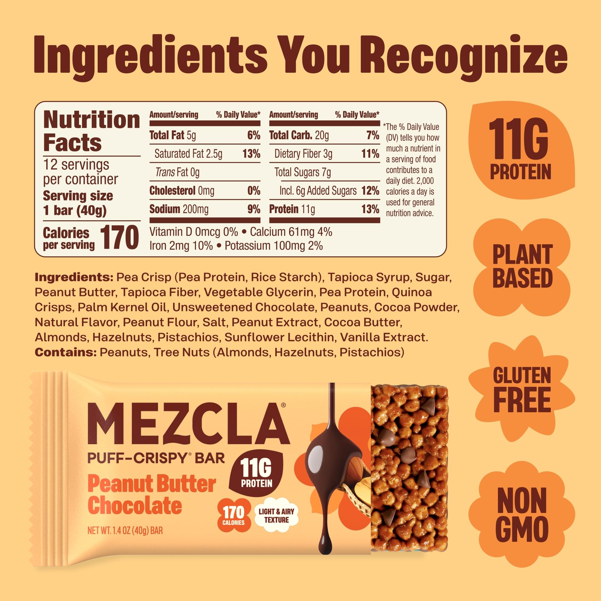 Mezcla Peanut Butter Chocolate Snack Bars, 11G Plant Protein Treat, 12 Ct. — Amazon image 2