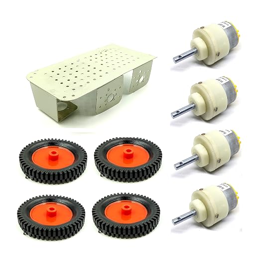 INVENTO Metal Chassis 4 Wheel Platform 200x105x50mm + 1000 RPM DC Motor + 75x13 mm Wheel Robot Smart Car DIY