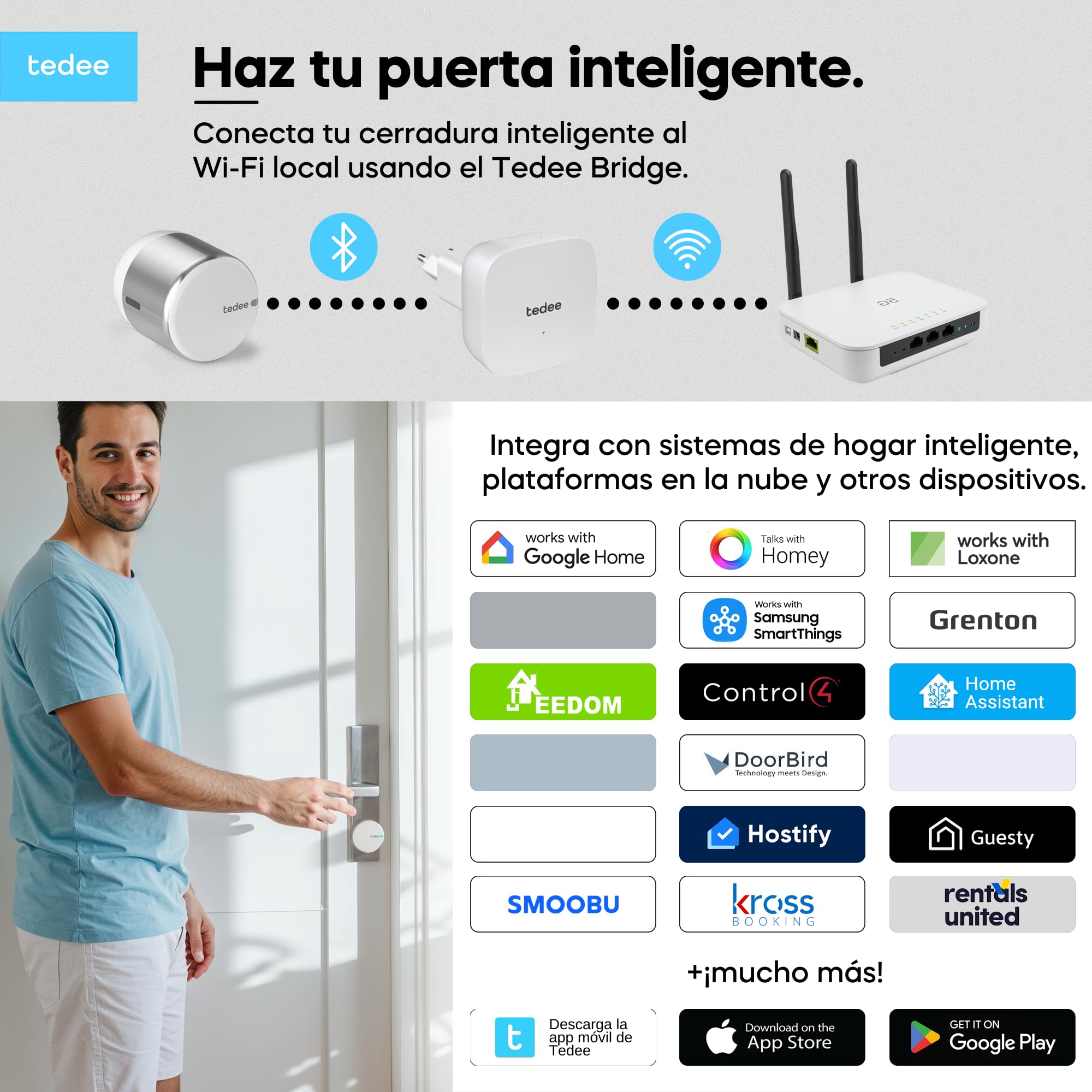 tedee GO2 Alu Cerradura inteligente con WiFi y Bluetooth | Aplicación para Acceso Remoto | Cerradura Inteligente con Desbloqueo automático | Alexa, Google Home, Apple HomeKit, SmartThings | Matter