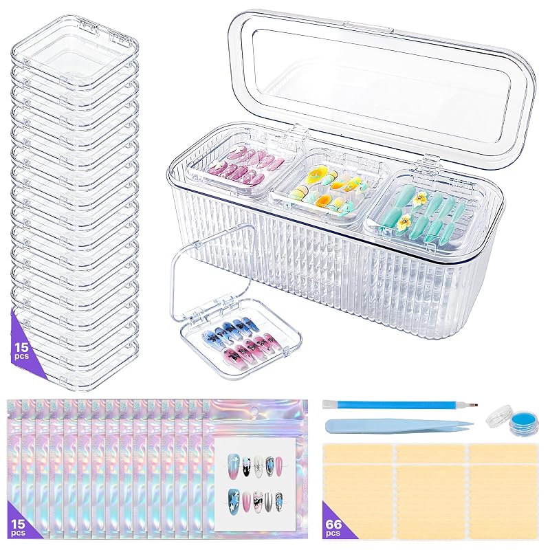 Kit de preparação para unhas postiças Majeree com 20 conjuntos 7 em 1 e caixa transparente