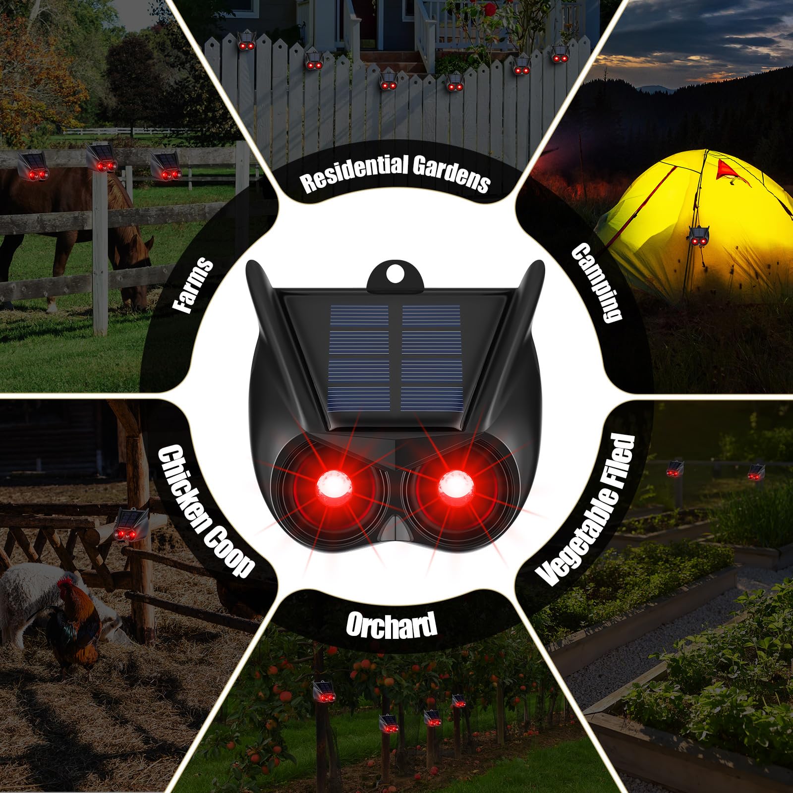 Qualirey Paquete de 6 repelentes solares de animales nocturnos, con LED rojo intermitente, impermeable, disuasivos de depredadores para coyote, mapache, ciervo, zorro, zorrillo, ideal para jardín al