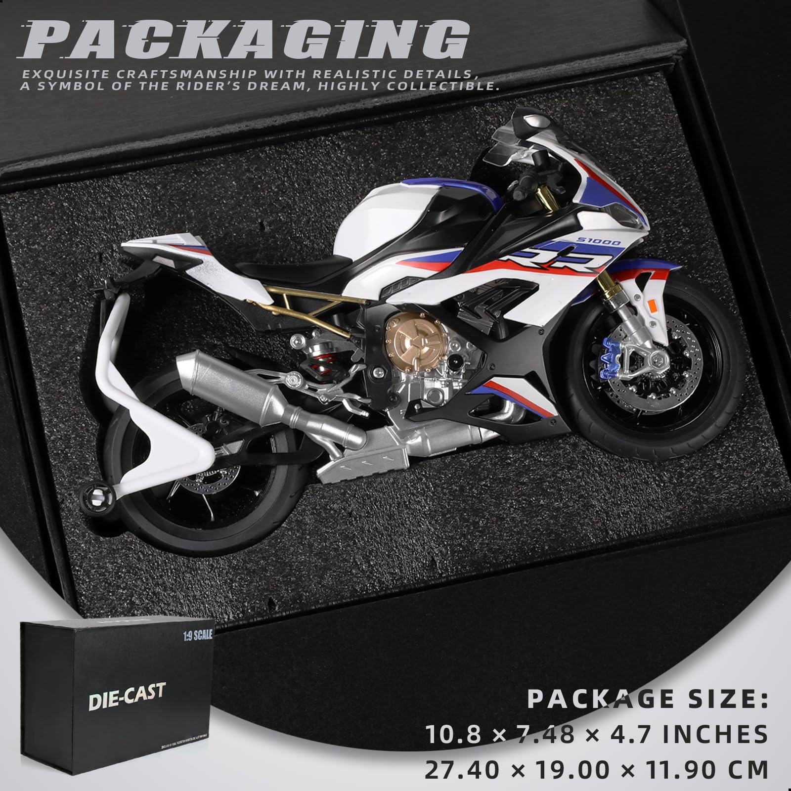 TOKAXI BMW S1000R Die-cast échelle 1:12 - Alliage Zinc, Pneus Caoutchouc, Guidon Mobile - Jouet Collection, Cadeau Enfant