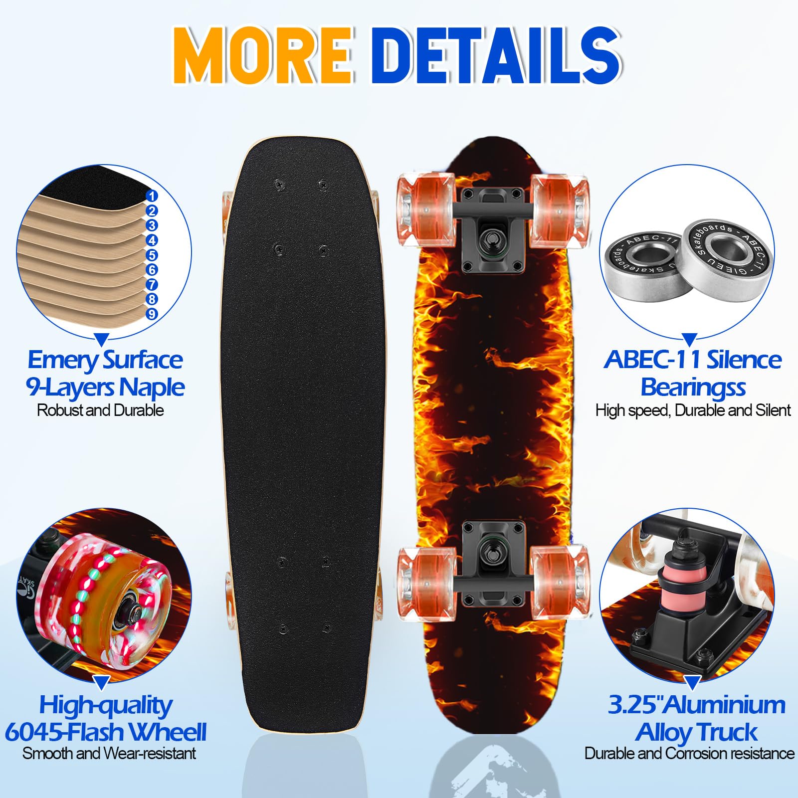 Skateboards avec Roues Clignotantes colorées pour débutants, Enfants, Adolescents, Adultes, Planche à roulettes Standard 9 Couches d'érable Canadien concave - 4