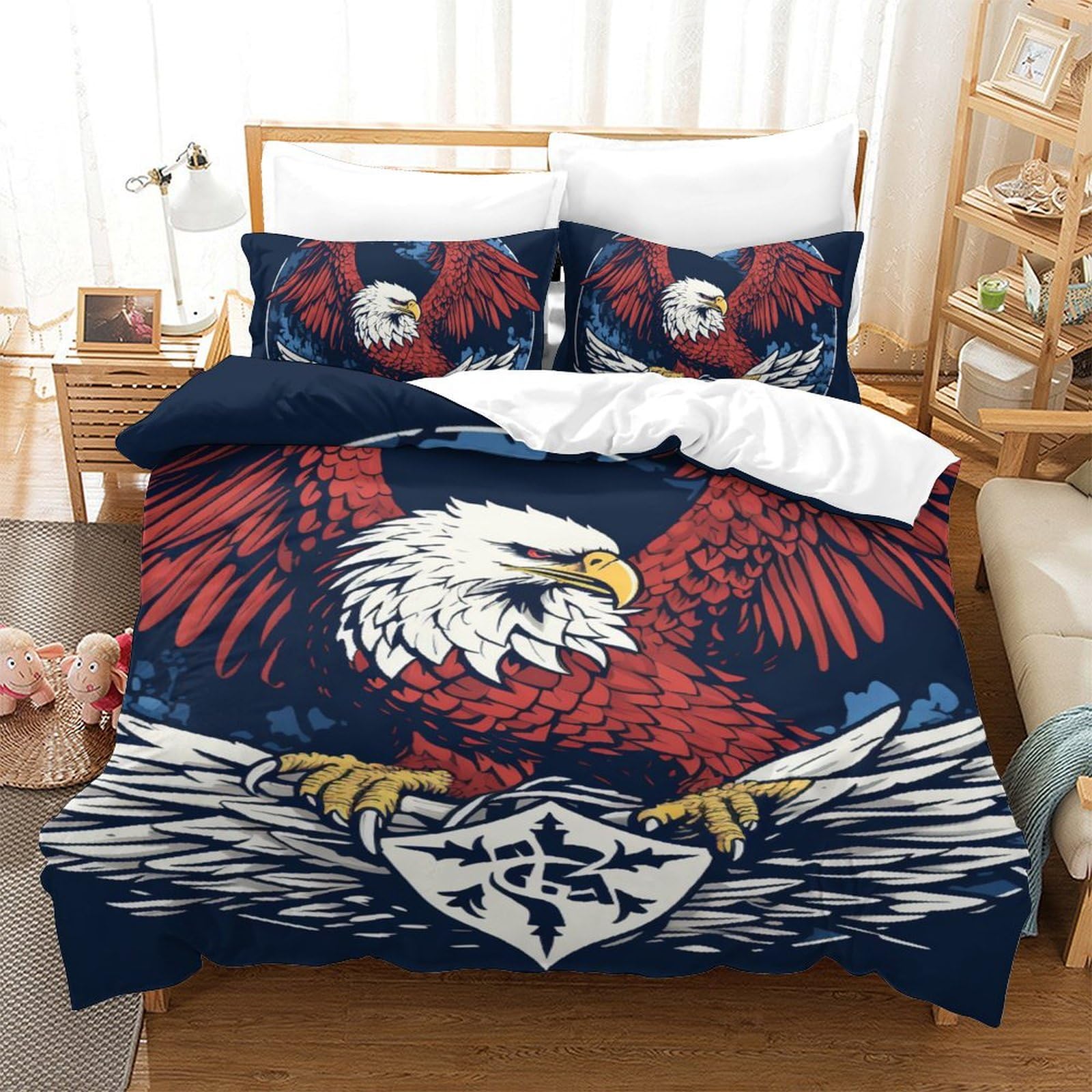 Housse de couette Aigle 140x200 cm avec taies parure de lit 3 pièces
