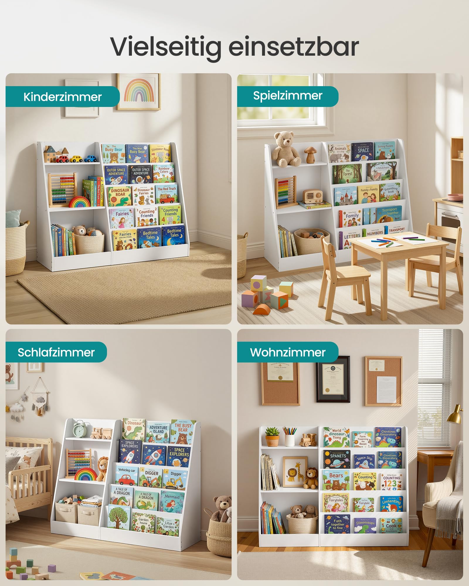 SONGMICS Custos Kollektion - Bücherregal Kinder, Spielzeugregal, Kinderregal, Montessori Regal mit 5 Ebenen, Kinderzimmer-Regal, für Leseecke, 30 x 103,6 x 80 cm, wolkenweiß GKR077WZ01