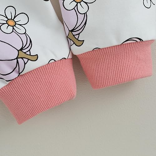 Miniatura 7 de Ropa de bebé de Halloween, 2 piezas, linda sudadera de manga larga con estampado floral de calabaza, conjunto de sudadera y pantalones para niños y