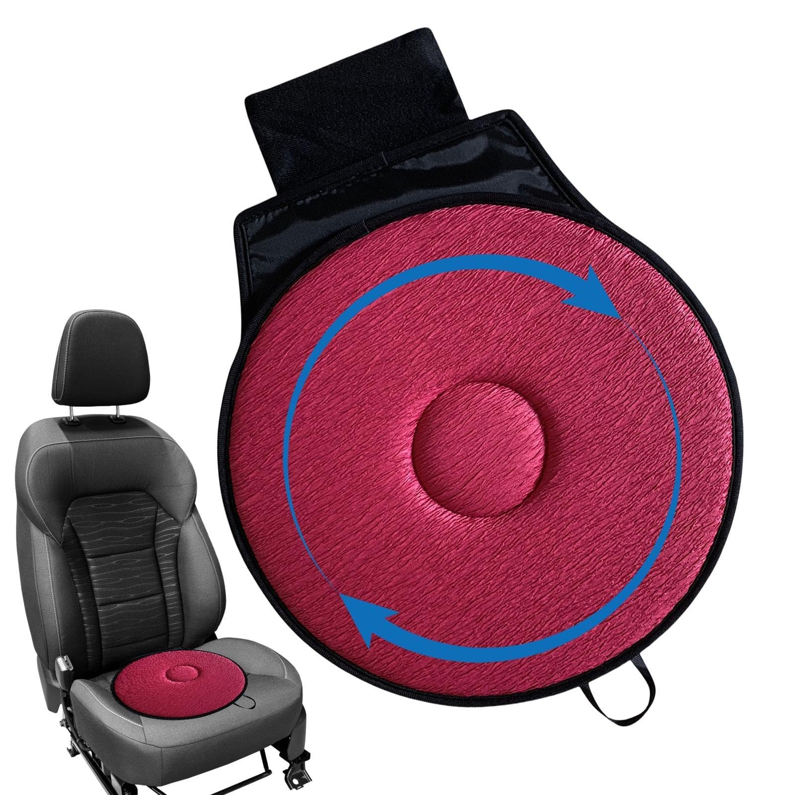 ONEMAJI 360° Rotating Car Seat Cushion for Je-ep Wrangler 2018-, Swivel Cushion Elderly for Easy Access Seat Cushion Memorys Foam for Car, Red