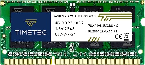 Timetec 4 GB DDR3 1066 MHz PC3-8500 sin ECC sin búfer 1.5V CL7 2Rx8 doble rango 204 pin SODIMM portátil portátil PC computadora memoria RAM módulo