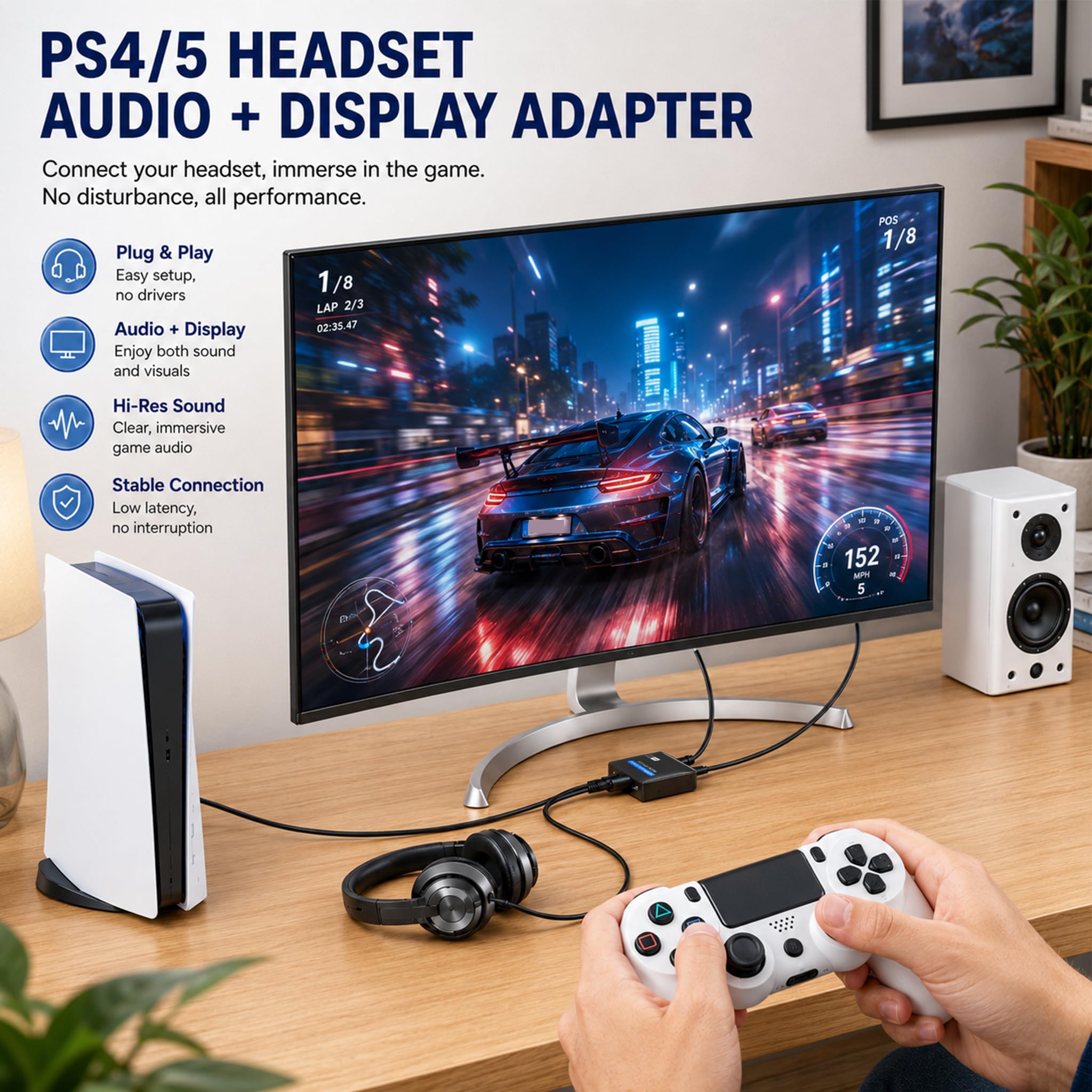HDMI Audio Extractor, HDMI Audio Extractor 4K 60Hz, SPDIF Toslink, 3,5 mm Klinke, Video-Konverter mit EDID 2.0 5.1, Kompatibel mit TV Stick, Konsole, PC, Projektor, Splitter Adapter