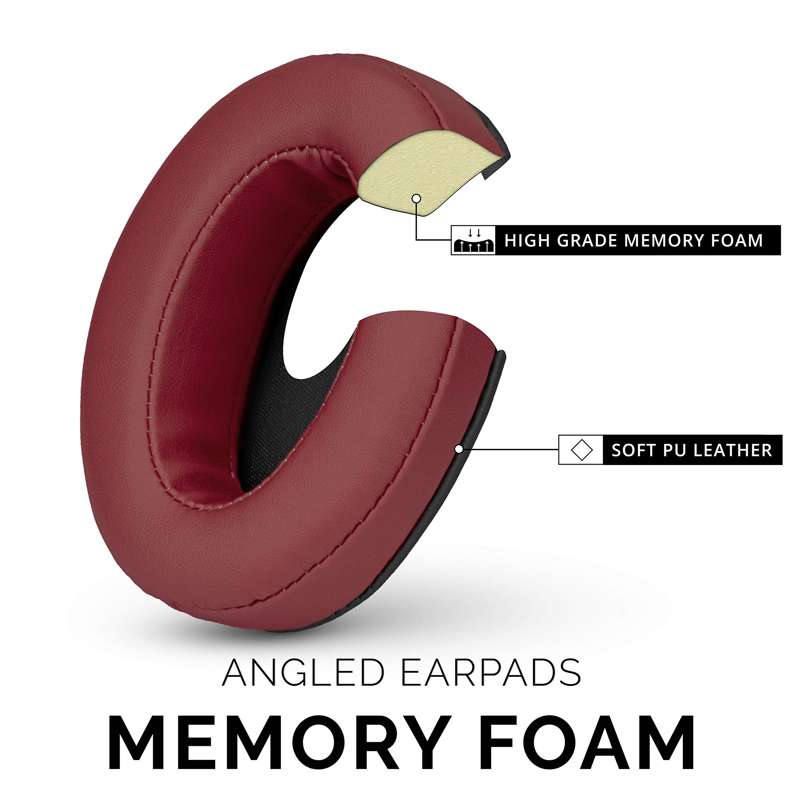 Brainwavz Angled Memory Foam Earpad - Suitable for Large Over The Ear Headphones (Angled, Dark Red) 1