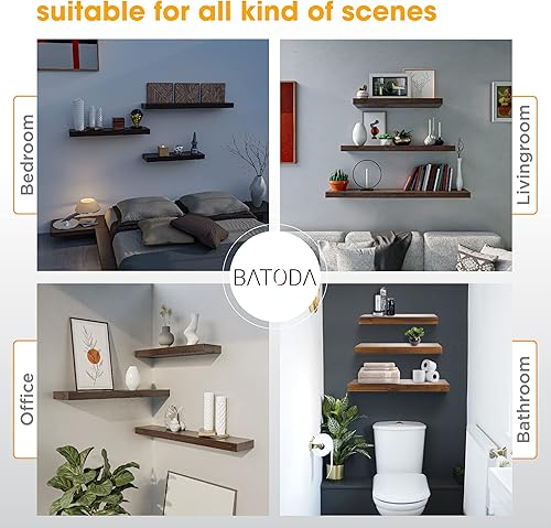 Miniatura 6 de BATODA - Soporte de estante flotante resistente de 16 pulgadas (2 piezas) - Soportes de acero sólido para estantes ciegos - Soportes ocultos para