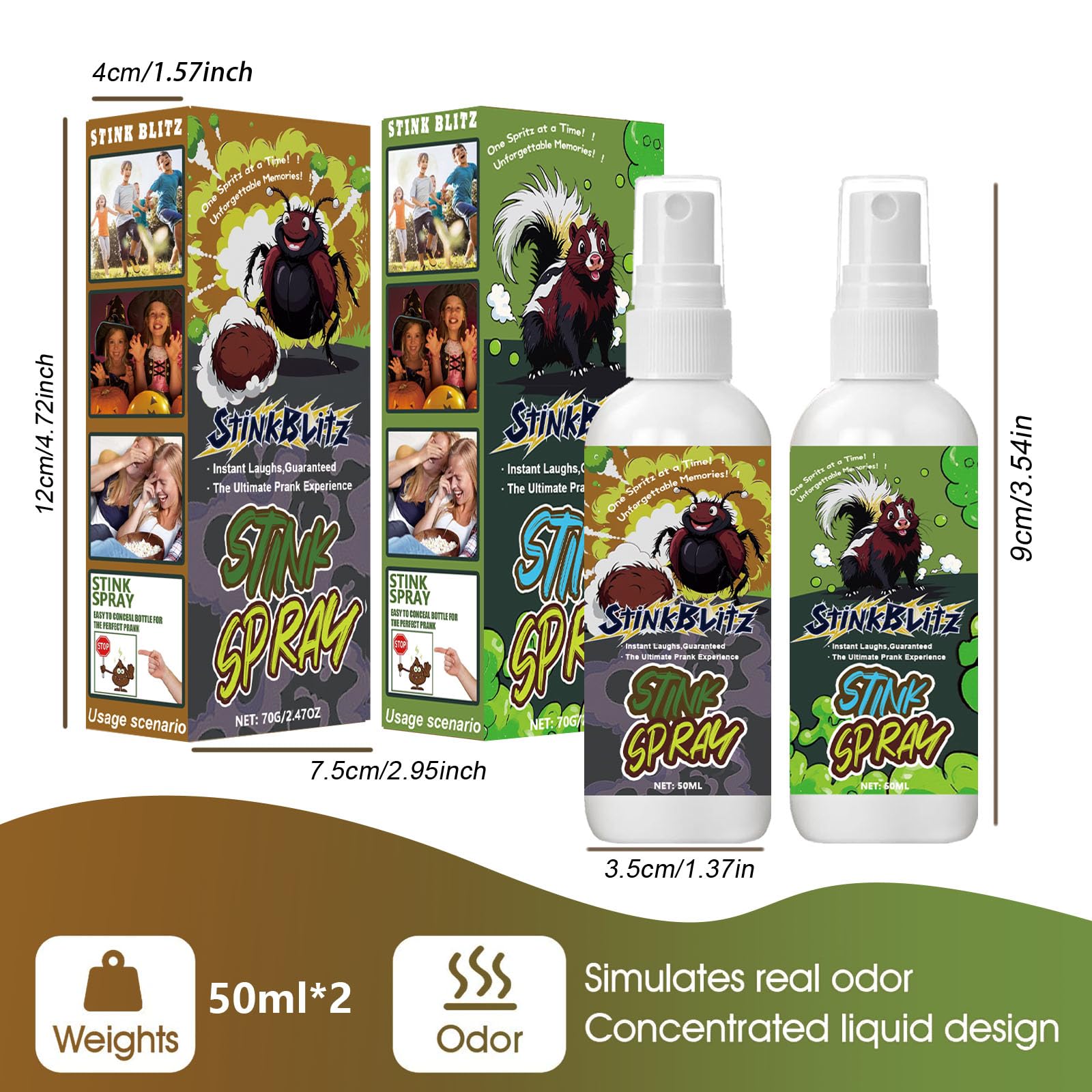Spray Puzzolente Liquido per Scherzi, Spray per Scoregge Liquido, Spray Puzzolente, Scherzi Divertenti, Spray Cacca, Scherzartikel Furz-Spray per Halloween Party Adulti 50ml×2