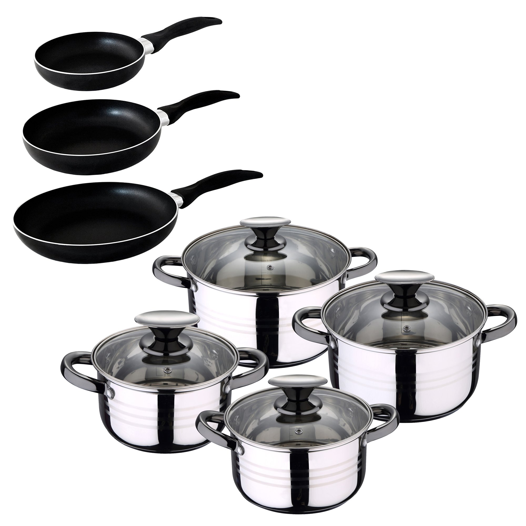 San Ignacio Batteria 8 Pezzi Set Sip CUNE 16/20/24 Cucina, Cromato, Acciaio Inossidabile, Batería + 3 sartenes