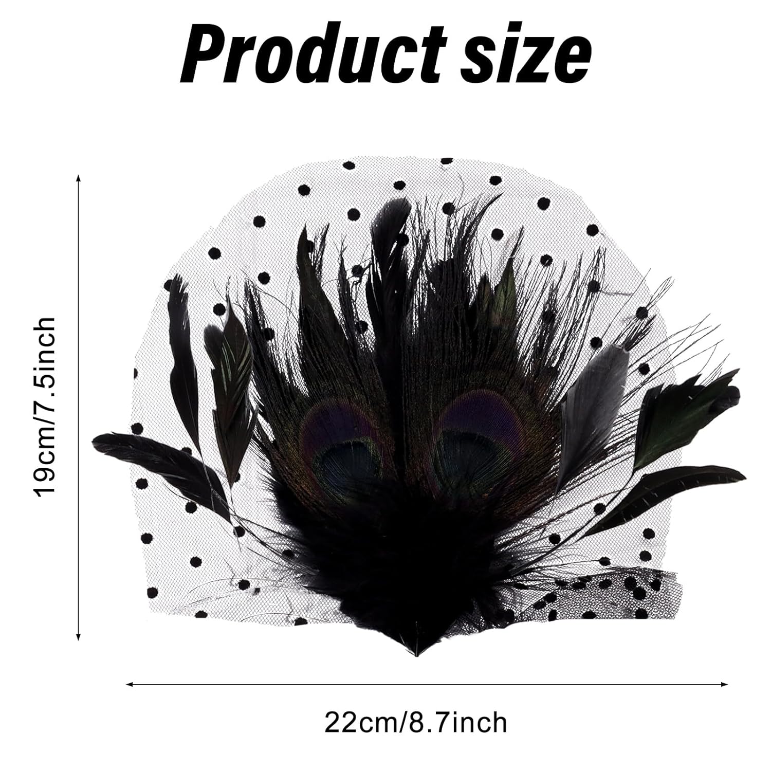 Fumwase 1920s Feather Headpiece Flapper Headband Great Hair Clip 20s Fascinator Hair Accessories for Women (US, Alpha, One Size, Black) - Image 2