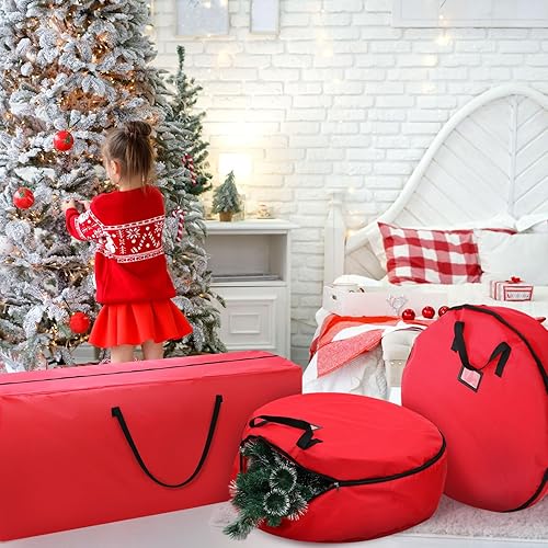 Miniatura 3 de Juego de 3 bolsas de almacenamiento para árbol de Navidad con rueda grande, 1 contenedor de almacenamiento para árbol de 9 pies y 2 bolsas de