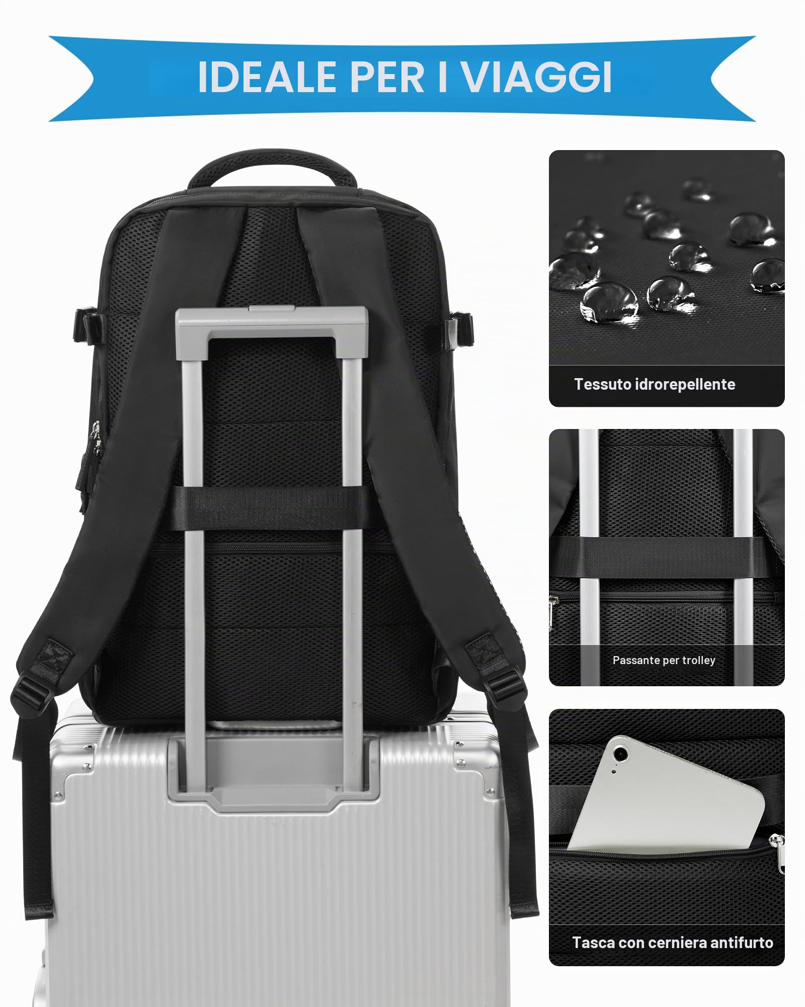 SZLX Zaino Ryanair 40x30x20 Sottovuoto Zaino da Viaggio 40x30x20 Wizzair | Bagaglio a Mano 40x30x20 Donna Uomo Borse da Cabina per Ryanair Easyjet Adatto a PC da 14 Pollici con USB e scomparto scarpe