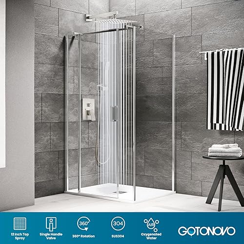 Miniatura 8 de gotonovo - Sistema de ducha de lluvia de 12 pulgadas de níquel cepillado, cabezal de ducha de alta presión, juego de grifo de ducha de baño con